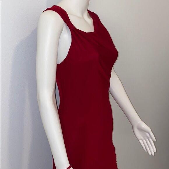 BCBGMaxAzria Burgundy Fitted Midi Slip Dress - Picture 3 of 15